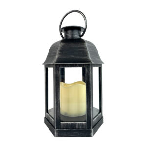 Lantern with LED Light Silver/Black