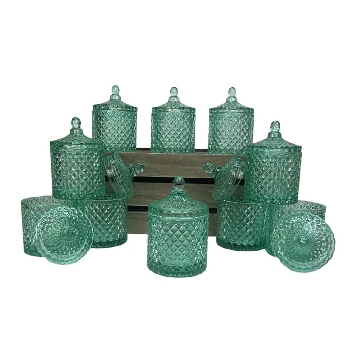 clear turquoise candle vessels