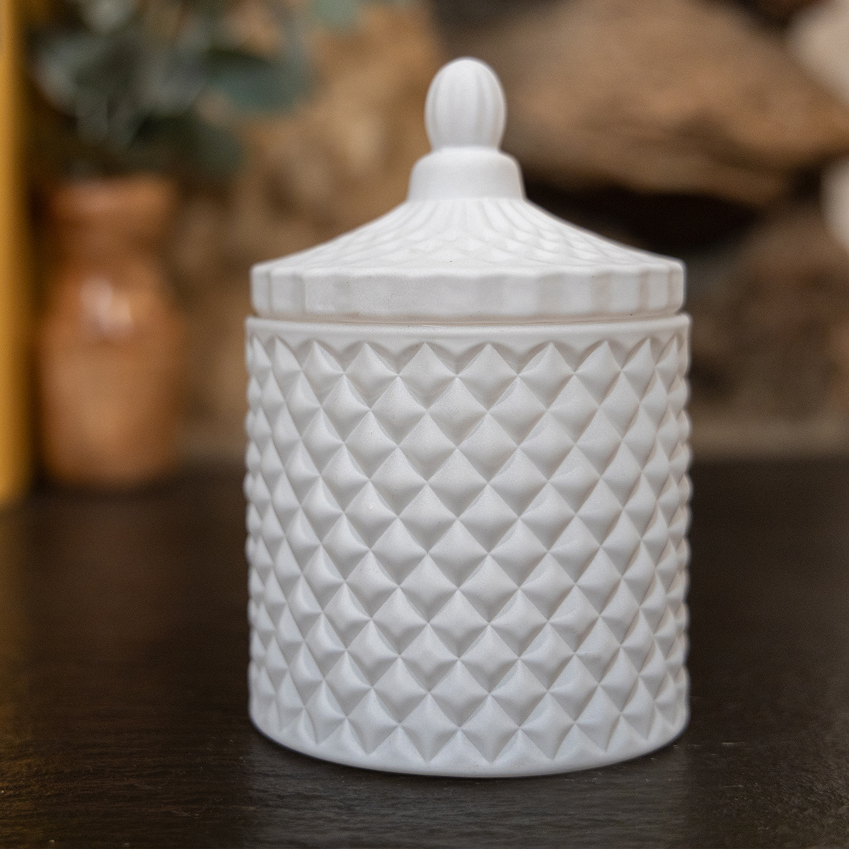 matte White candle jar with a lid