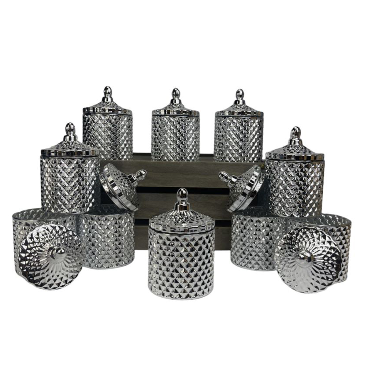 metallic silver candle containers