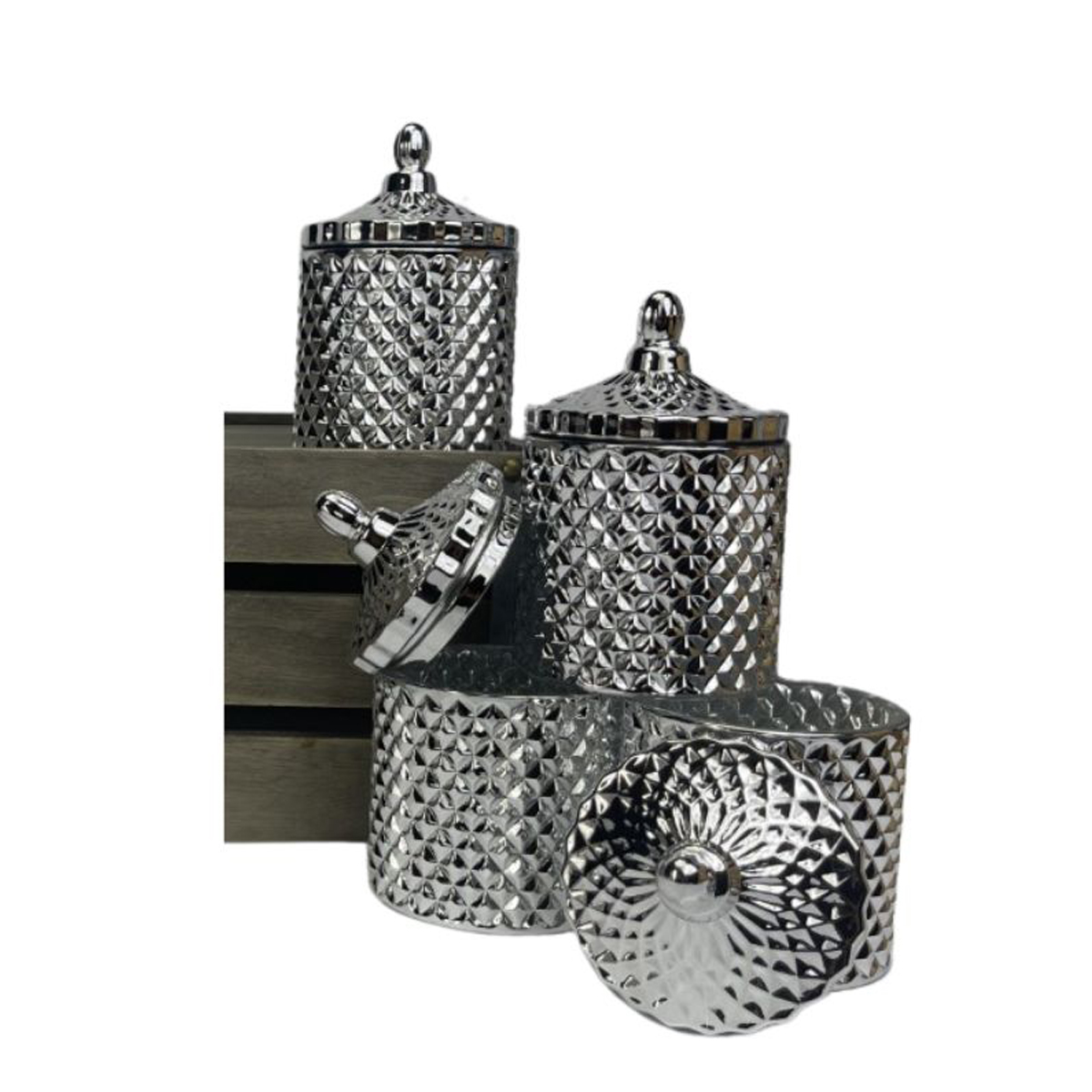 metallic silver candle jars