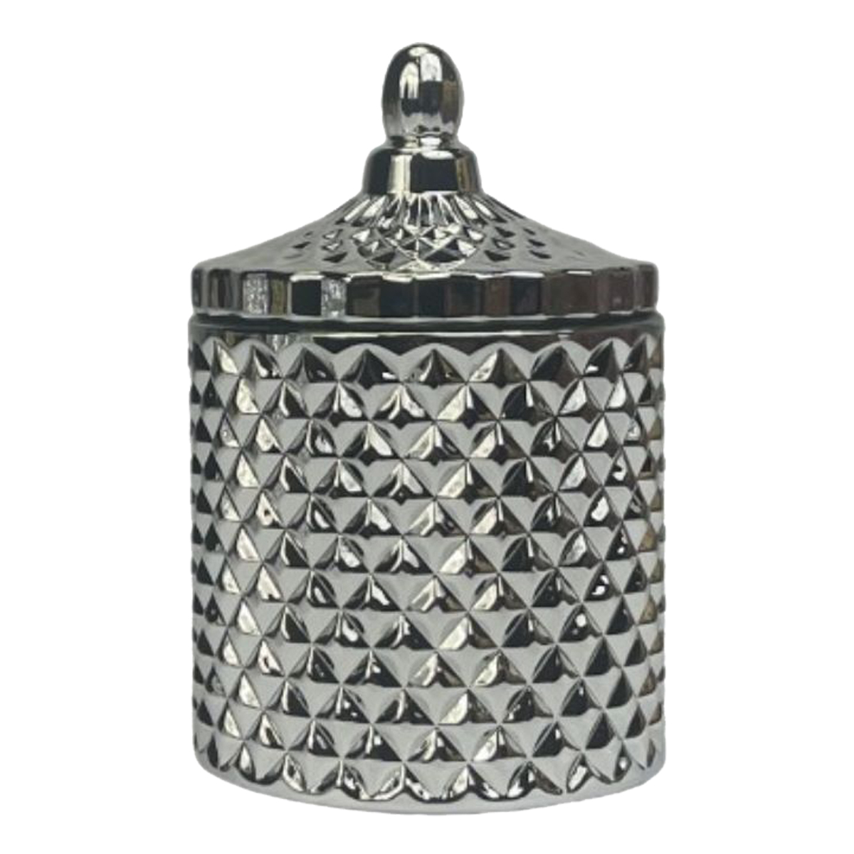 metallic silver candle vessel